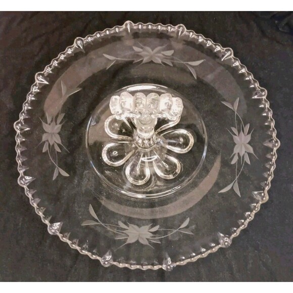 VTG Paden City Elegant Etched Glass Tidbit  Appetizer Serving Platter Dish Tray - Picture 2 of 4